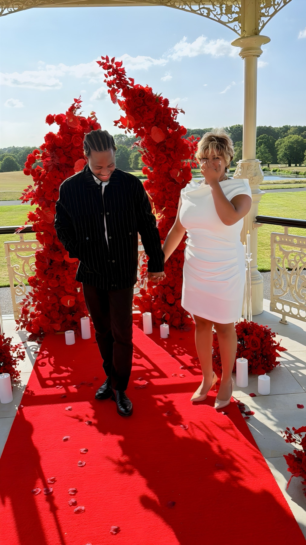 Andrea wiping happy tears as she and Victor walk out hand in hand, just engaged